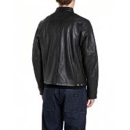 Picture of REPLAY MEN'S WAXED LEATHER BIKER JACKET IN BLACK 2