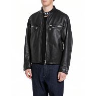 Picture of REPLAY MEN'S WAXED LEATHER BIKER JACKET IN BLACK 1