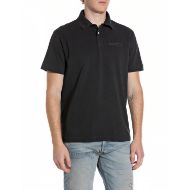 Picture of REPLAY MEN'S COTTON PIQUÉ POLO-SHIRT WITH EMBROIDERY IN BLACKBOARD 1