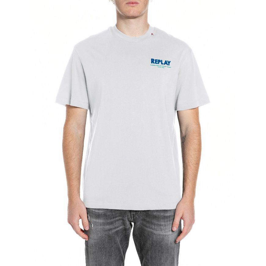Picture of REPLAY MEN'S RELAXED FIT JERSEY T-SHIRT WITH FIJI PRINT IN NATURAL WHITE