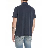 Picture of REPLAY MEN'S MARBLE-EFFECT COTTON PIQUÉ POLO-SHIRT IN DARK NAVY 2