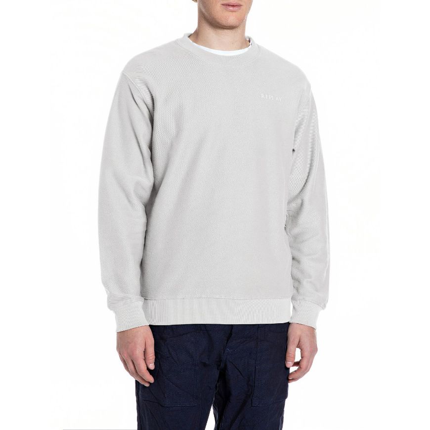 Picture of REPLAY MEN'S DIAGONAL JERSEY CREW-NECK SWEATSHIRT IN IVORY