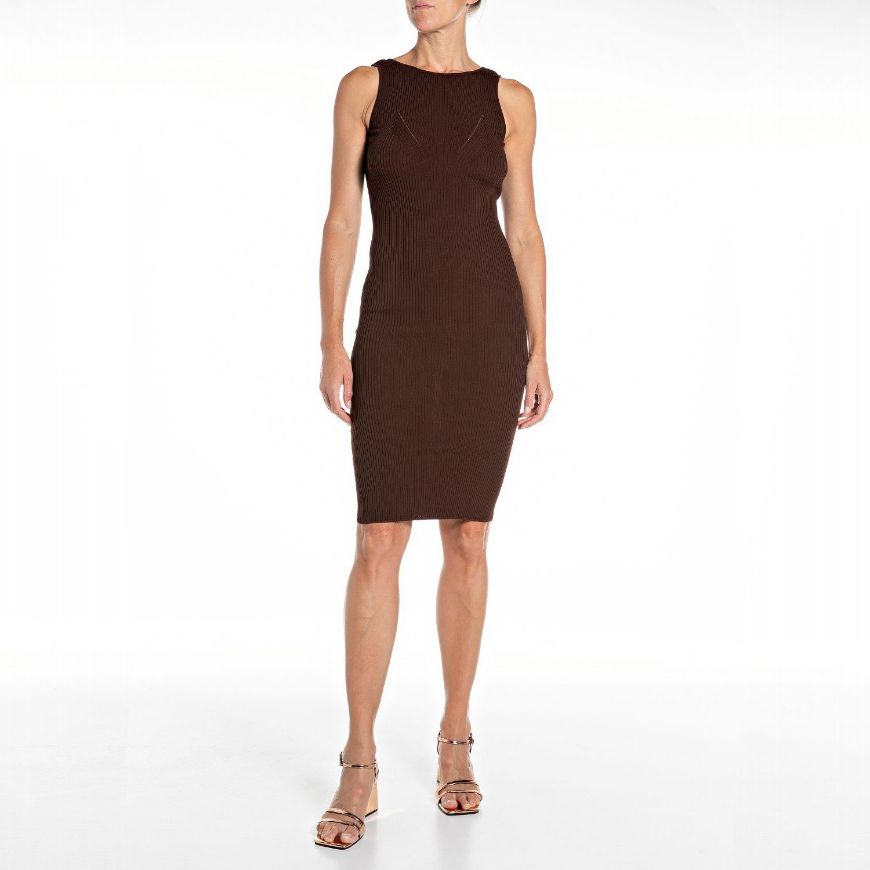 Снимка на REPLAY ДАМСКА РОКЛЯ SHORT SLIM-FIT KNIT DRESS В КАФЕНО