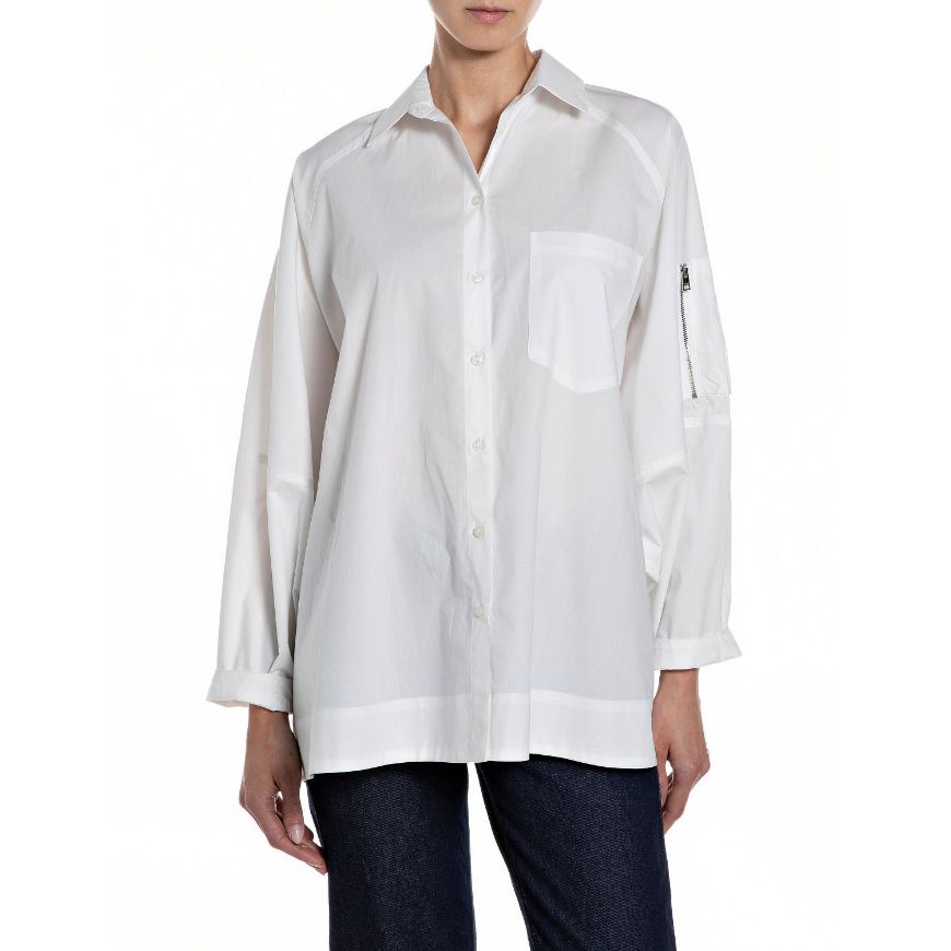 Picture of REPLAY WOMEN'S OVERSIZED LIGHT COTTON POPLIN SHIRT IN WHITE