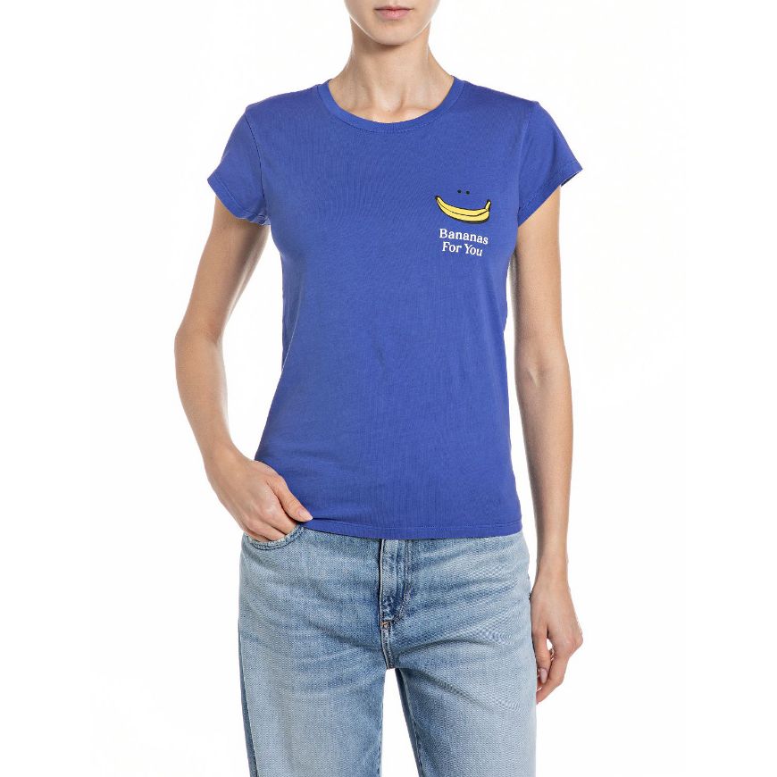 Снимка на REPLAY ДАМСКИ ТОП COTTON JERSEY T-SHIRT WITH BANANAS PRINT В ТЪМНОСИНЬО