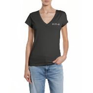 Picture of REPLAY WOMEN'S SKINNY-FIT V-NECK COTTON JERSEY T-SHIRT IN BLACKBOARD 1