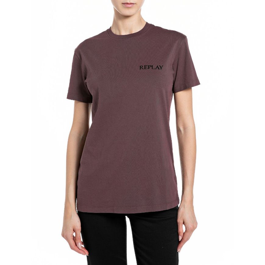 Picture of REPLAY WOMEN'S JERSEY T-SHIRT WITH LOGO PRINT IN PLUM