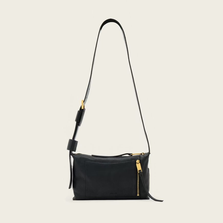 Picture of ALLSAINTS WOMEN'S ALBA LEATHER ZIP CROSSBODY BAG IN BLACK