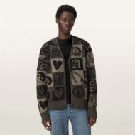 Picture of ALLSAINTS MEN'S TRAVIS CARDIGAN IN OLIVE GREEN/BLACK 4