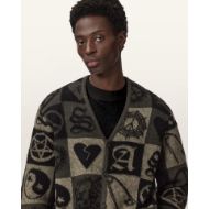 Picture of ALLSAINTS MEN'S TRAVIS CARDIGAN IN OLIVE GREEN/BLACK 3