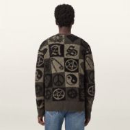 Picture of ALLSAINTS MEN'S TRAVIS CARDIGAN IN OLIVE GREEN/BLACK 2