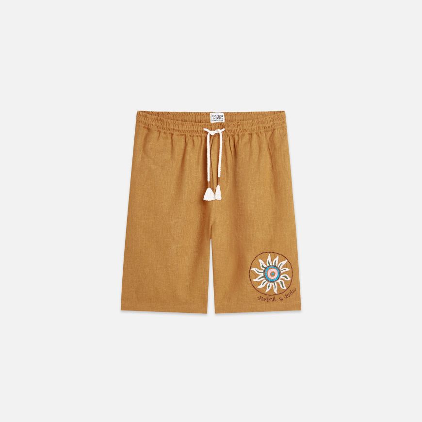 Снимка на SCOTCH&SODA МЪЖКИ БЕРМУДИ EMBROIDERED LINEN BLEND WIDE FIT В КАФЯВО