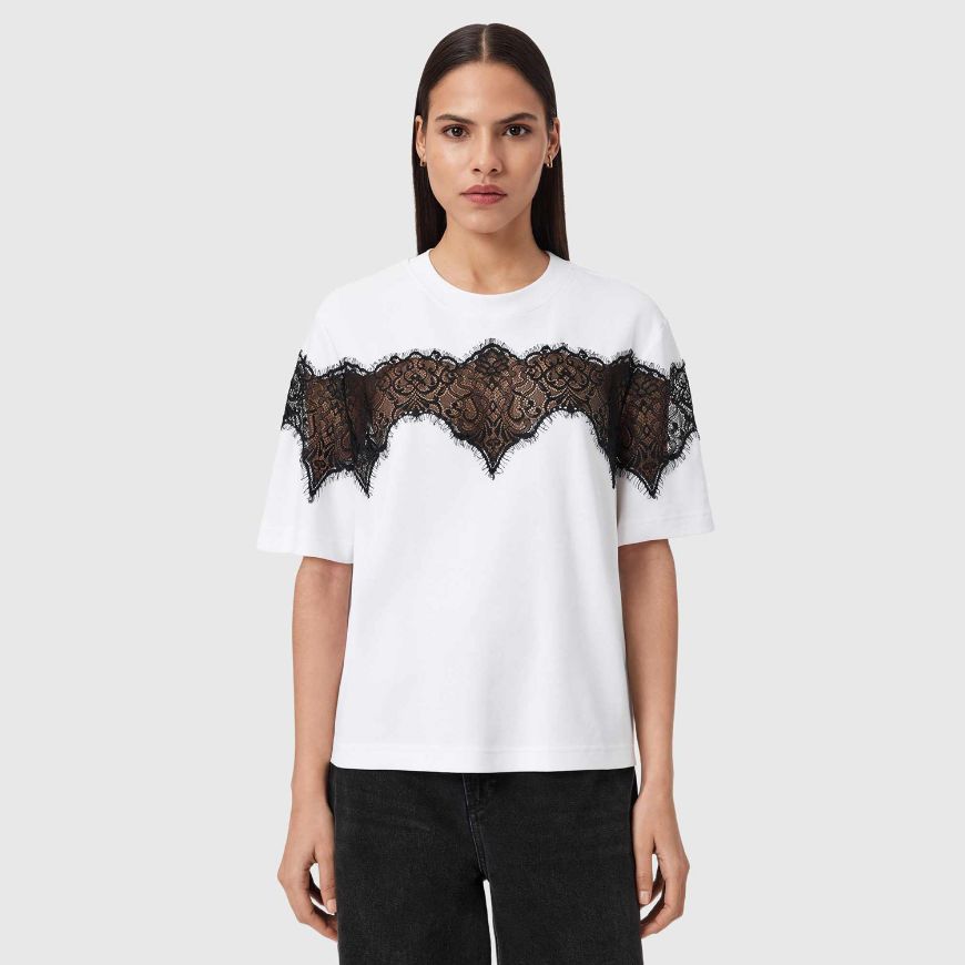 Picture of ALLSAINTS WOMEN'S LISA LACE T-SHIRT IN OPTIC WHITE