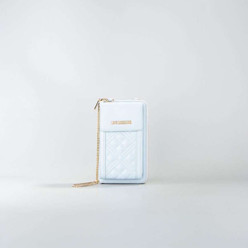 Picture of LOVE MOSCHINO WOMEN'S QUILTED PHONE CASE WALLET IN BLUE