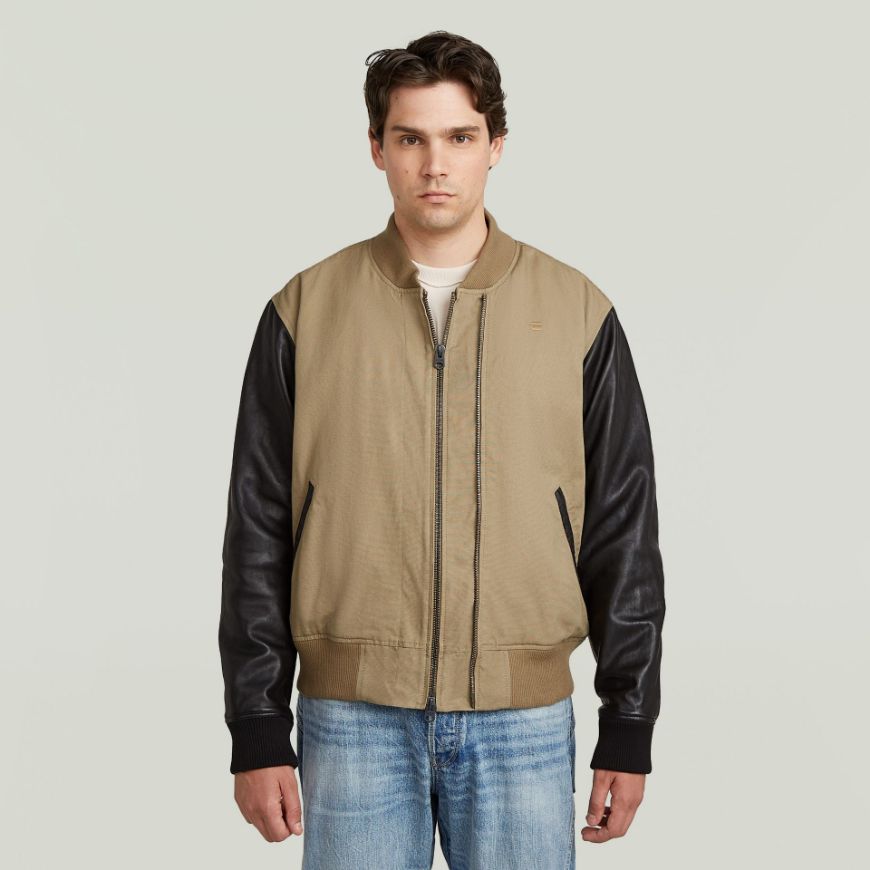 Picture of G-STAR MEN'S VARSITY LEATHER JACKET IN SAFARI
