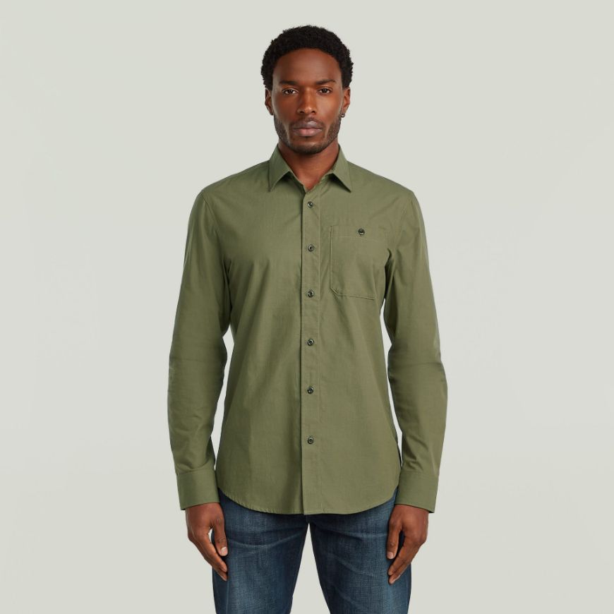 Picture of G-STAR MEN'S BRISTUM 2.0 SLIM SHIRT IN SHADOW OLIVE SLUB STRIPE