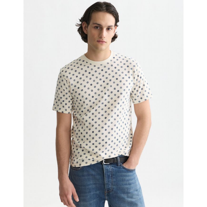 Picture of SCOTCH&SODA MEN'S MICRO-PRINTED REGULAR-FIT T-SHIRT IN LIGHT BEIGE