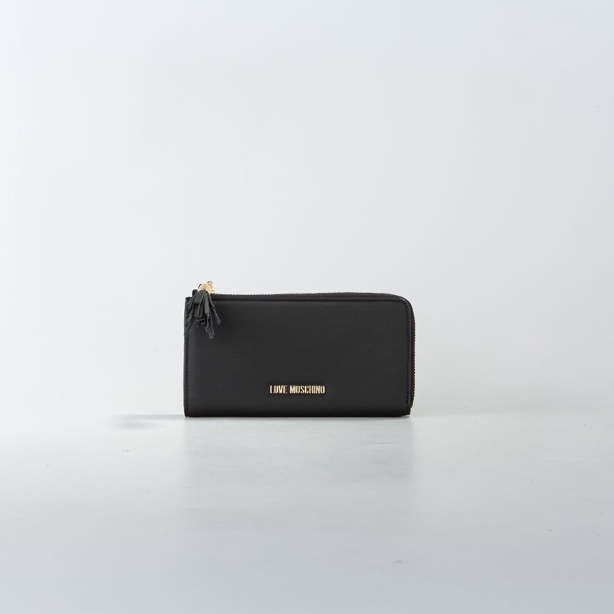 Picture of LOVE MOSCHINO WOMEN'S ZIP AROUND WALLET WITH GOLD-TONE LOGO IN BLACK