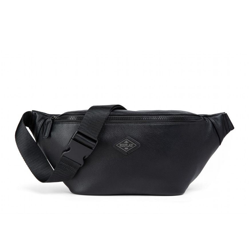 Picture of REPLAY MEN'S HAMMERED SOLID-COLOUR WAIST BAG IN BLACK