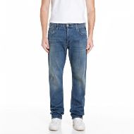 Picture of REPLAY MEN'S AIDEEN STRAIGHT FIT JEANS 11 OZ RED CAST RECYCLED COMFORT IN MEDIUM BLUE 1