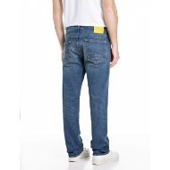 Picture of REPLAY MEN'S AIDEEN STRAIGHT FIT JEANS 11 OZ RED CAST RECYCLED COMFORT IN MEDIUM BLUE 3