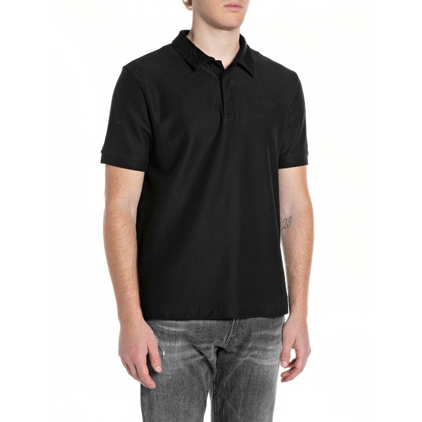 Picture of REPLAY MEN'S DIAGONAL HEAVY JERSEY POLO IN BLACK