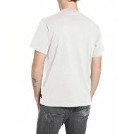 Picture of REPLAY MEN'S REGULAR FIT JERSEY T-SHIRT WITH REACH PEACE PRINT IN NATURAL WHITE 2