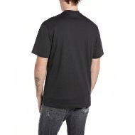 Picture of REPLAY MEN'S CREW-NECK COTTON T-SHIRT WITH DENIM GOODS PRINT IN IRON 2