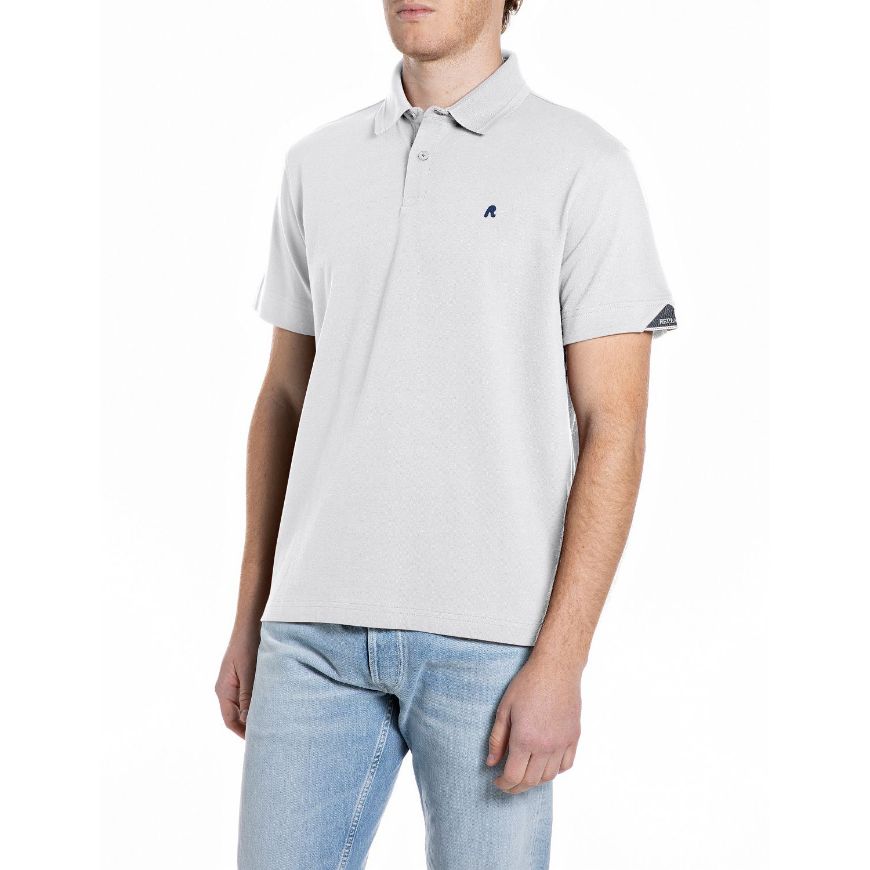 Picture of REPLAY MEN'S STRETCH COTTON PIQUET POLO IN NATURAL WHITE
