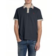 Picture of REPLAY MEN'S PIQUÉ POLO-SHIRT WITH CONTRAST TRIMS IN DARK NAVY 1