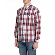 Picture of REPLAY MEN'S CHEQUERED COTTON TWILL IN RED/NAVY/NATURAL WHITE 1