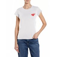 Picture of REPLAY WOMEN'S SKINNY FIT COTTON JERSEY T-SHIRT IN OFF WHITE 1