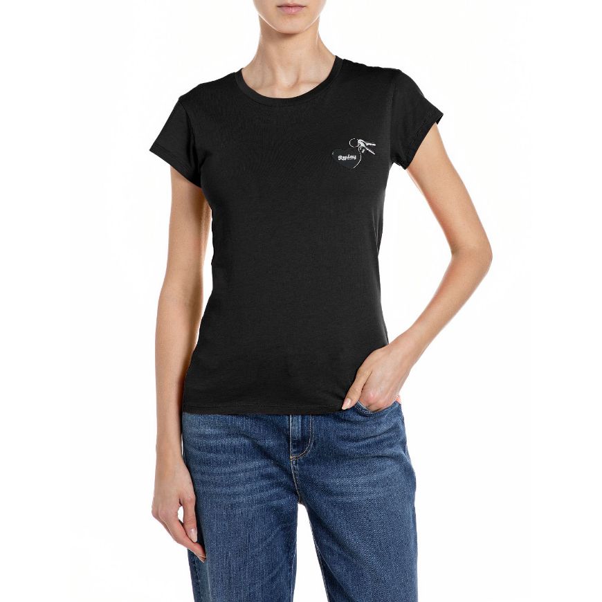 Picture of REPLAY WOMEN'S SKINNY FIT COTTON JERSEY T-SHIRT IN BLACK