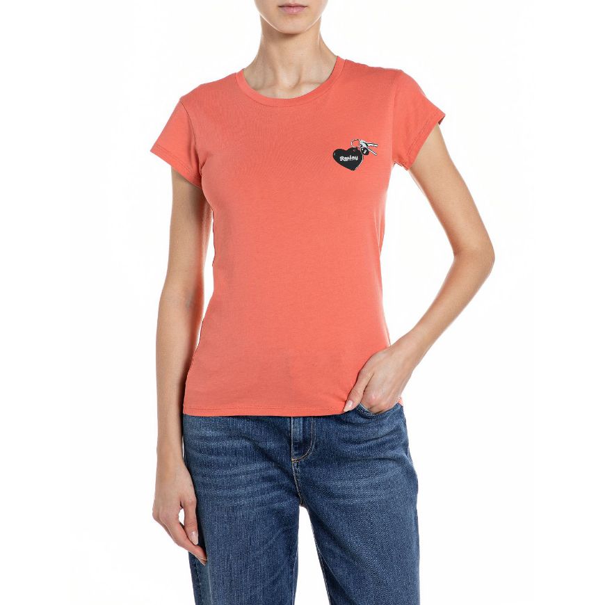 Picture of REPLAY WOMEN'S SKINNY FIT COTTON JERSEY T-SHIRT IN CHERRY RED