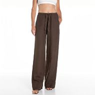 Picture of REPLAY WOMEN'S WIDE-LEG LINEN TROUSERS IN COFFEE 1