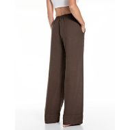Picture of REPLAY WOMEN'S WIDE-LEG LINEN TROUSERS IN COFFEE 3