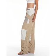 Picture of REPLAY WOMEN'S CRINCKLE NYLON COATED RELAXED TROUSERS IN SAND/CHALK/PLATINUM 2