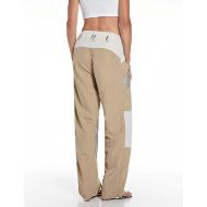 Picture of REPLAY WOMEN'S CRINCKLE NYLON COATED RELAXED TROUSERS IN SAND/CHALK/PLATINUM 3