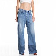Picture of REPLAY WOMEN'S IDALYA WIDE FIT JEANS 12 OZ RECYCLED INDIGO COTTON IN MEDIUM BLUE 1