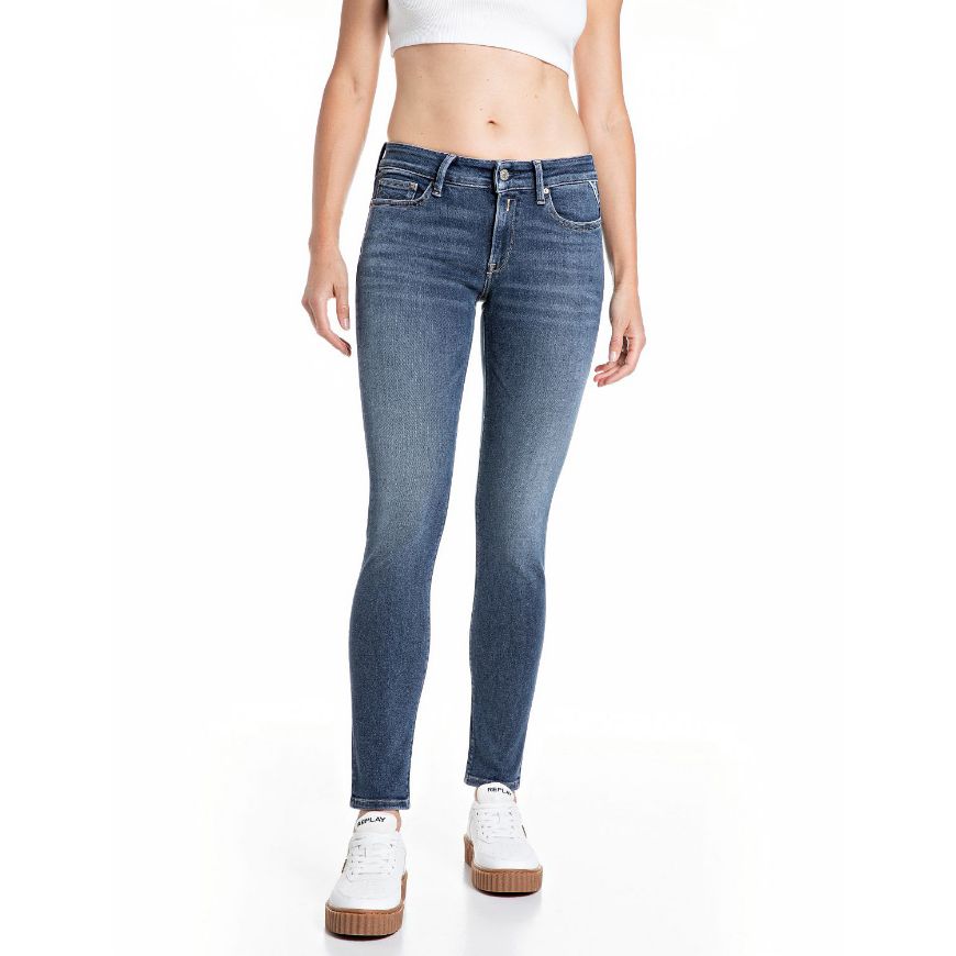 Picture of REPLAY WOMEN'S NEW LUZ SKINNY FIT JEANS 11 OZ POWER STRETCH MODAL INDIGO IN MEDIUM BLUE