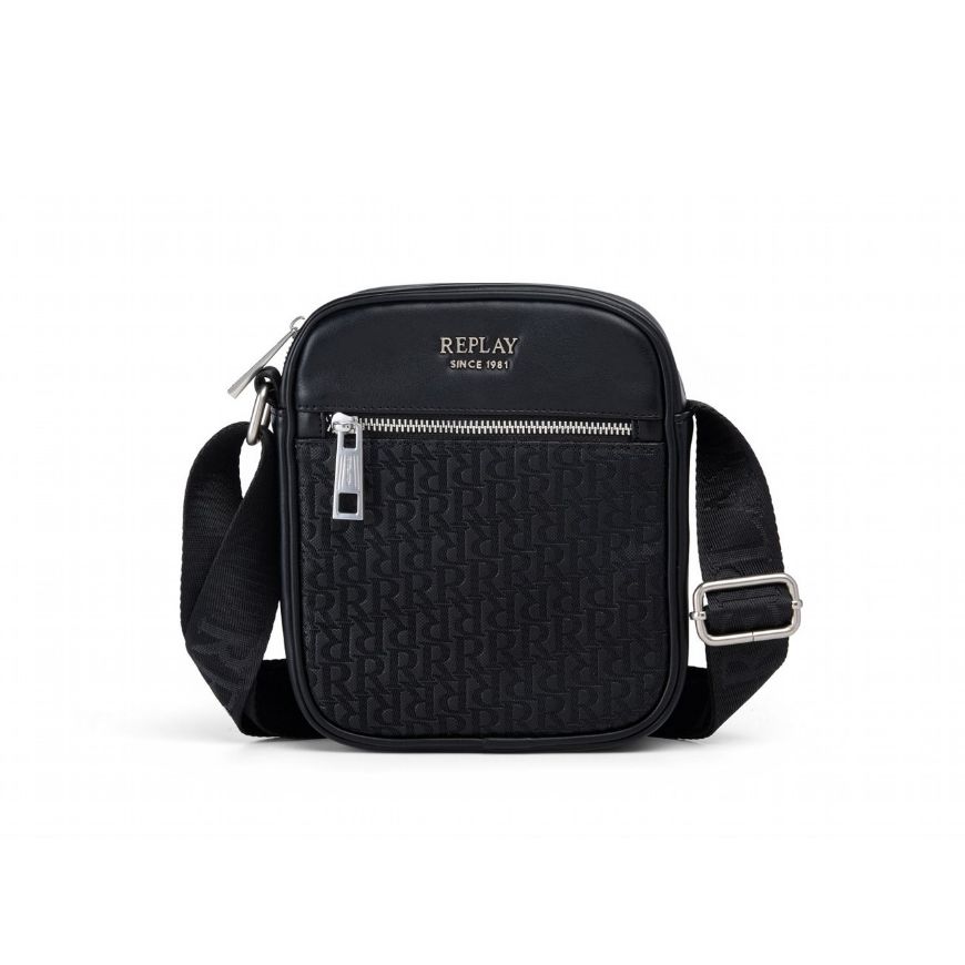 Picture of REPLAY MEN'S R MONOGRAM PU SQUARE-SHAPED BAG IN BLACK
