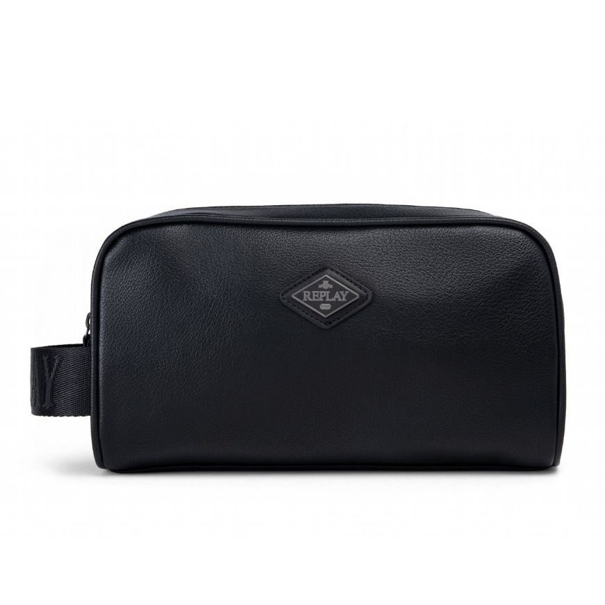 Picture of REPLAY MEN'S HAMMERED SOLID-COLOUR VANITY CASE IN BLACK