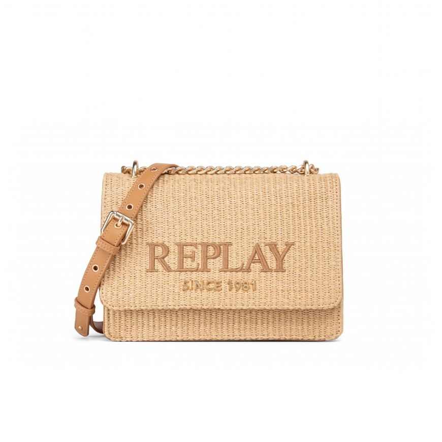 Picture of REPLAY WOMEN'S RAFIA BAG WITH LETTERING IN SAND