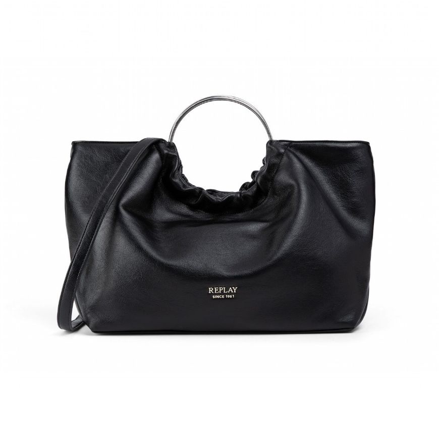Picture of REPLAY WOMEN'S SOLID-COLOUR BAG WITH METALLIC HANDLE IN BLACK