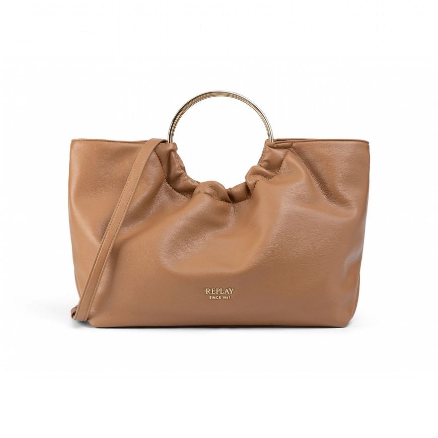 Picture of REPLAY WOMEN'S SOLID-COLOUR BAG WITH METALLIC HANDLE IN WOODSMOKE