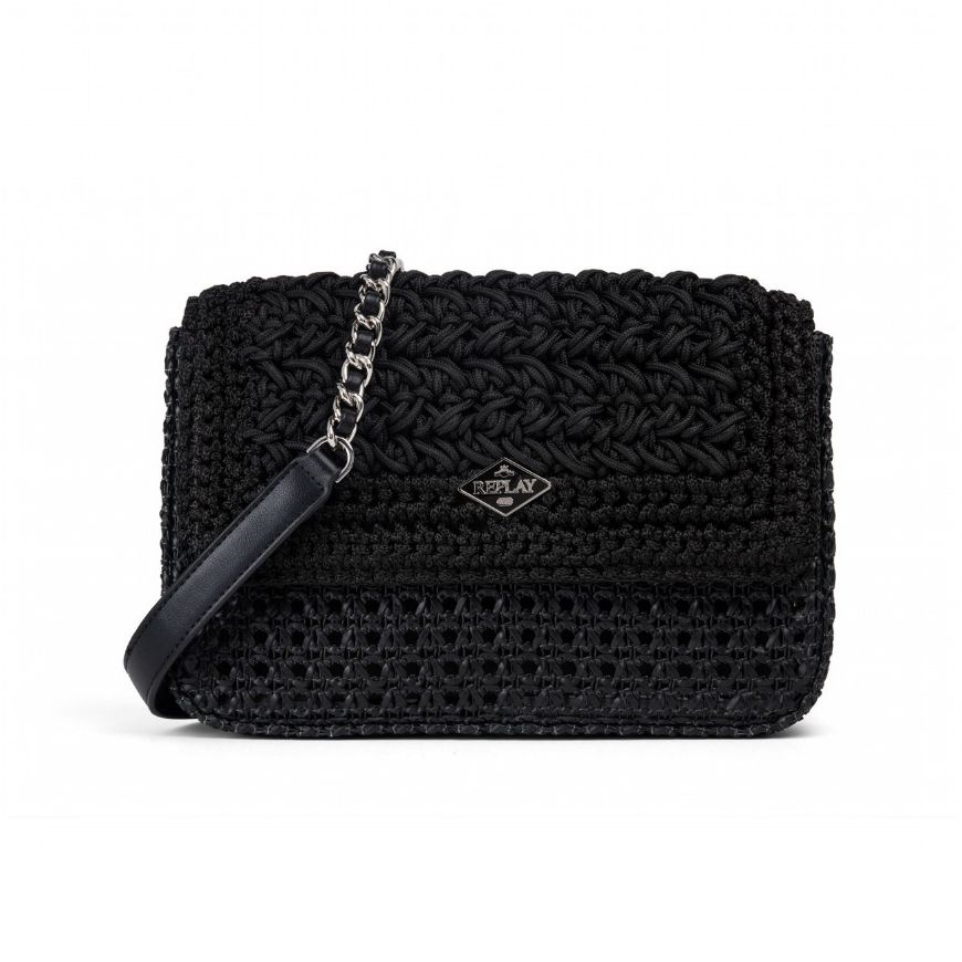 Picture of REPLAY WOMEN'S INTERLACE AND CROCHET CROSSBODY BAG IN BLACK