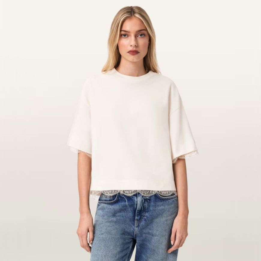 Picture of ALLSAINTS WOMEN'S NIA LACE T-SHIRT IN ARCTIC WHITE
