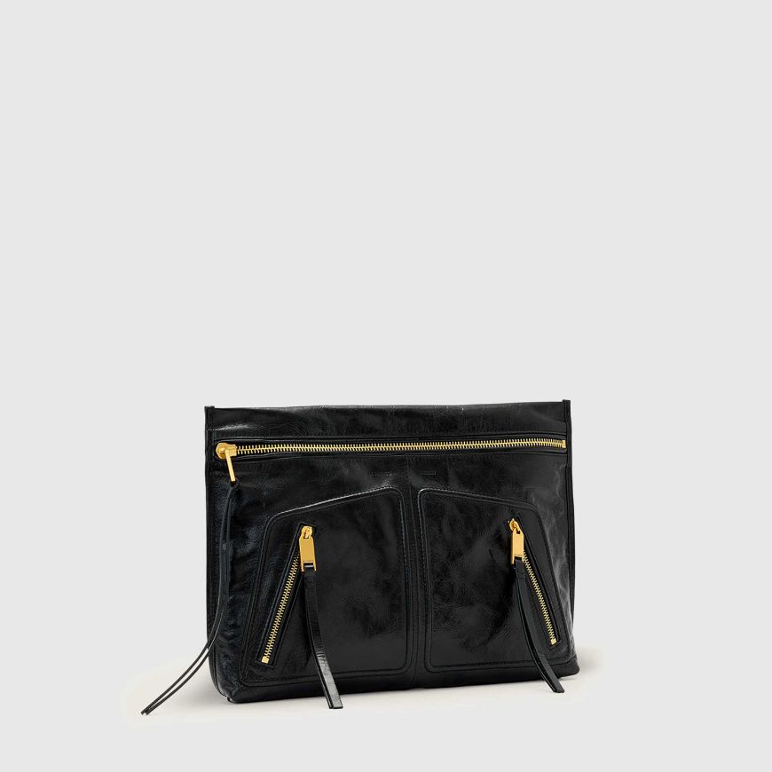 Picture of ALLSAINTS WOMEN'S JEAN REY LEATHER POUCH IN BLACK