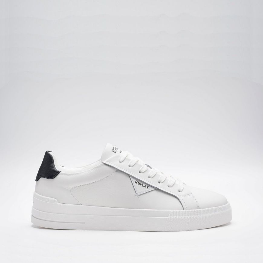 Picture of REPLAY MEN'S EVAN CLASS LEATHER SNEAKERS IN WHITE BLACK