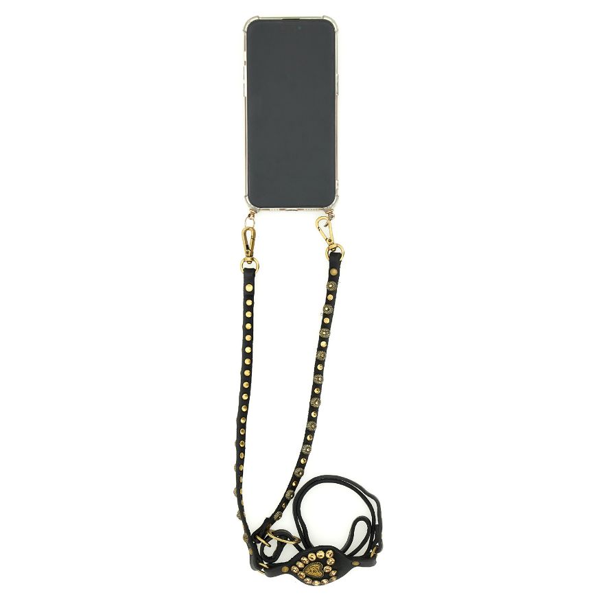 Снимка на CAMPOMAGGI ДАМСКА КОЖЕНА КАИШКА ЗА ТЕЛЕФОН С КАПСИ В ЧЕРНО